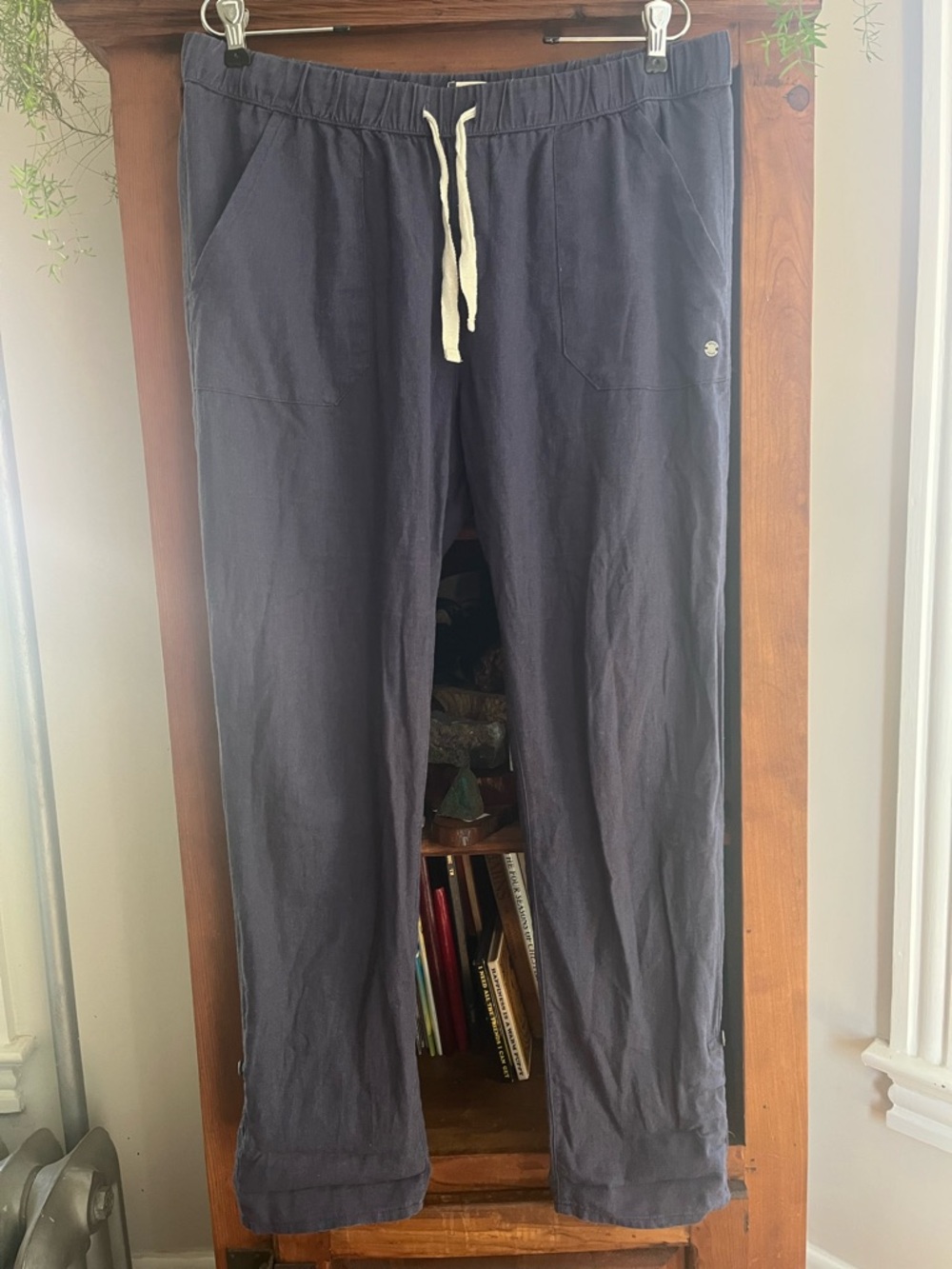 Roxy Linen Blue Pull-On Draw String Casual Pants